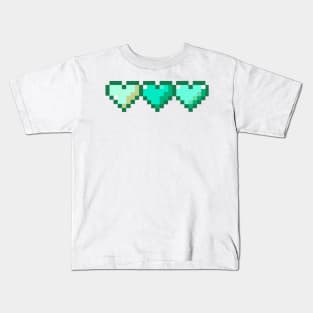 Teal Row of Hearts Pixel Art Kids T-Shirt